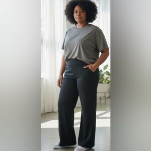 New-4XL Classic Gray T-Shirt 
With Black Stretch Yoga Bootcut Pants 
Outfit Set